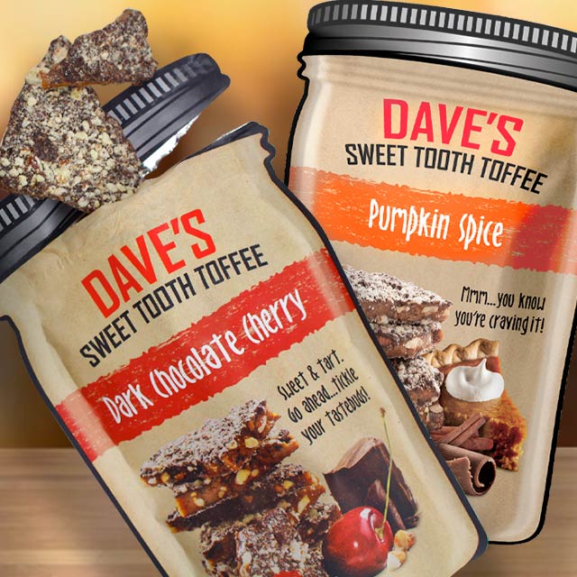 Food and candy pouches packaging for Dave's Sweet Tooth case study