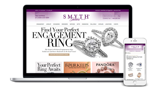 Website of Smyth Jewelers presented as both large and mobile screen sizes