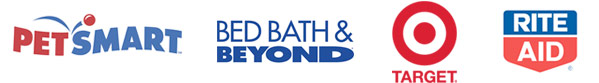 Various logos of retail stores - PetSmart - Bed, Bath & Beyond, Target, Rite Aid