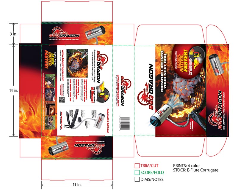 Custom dieline with notes and final art in position ready to print.