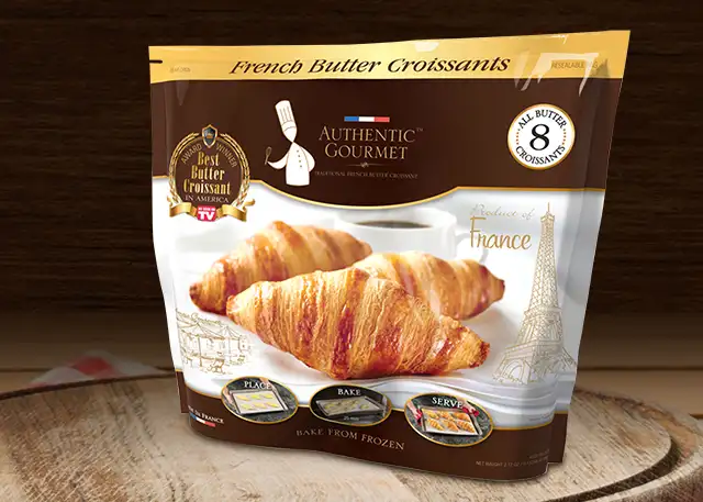 Image of a croissant stand up pouch showing off the food packaging design | Catalpha